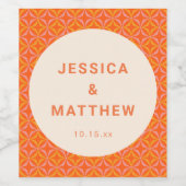 Mid Century Modern Orange Geometric Custom Wedding ワインラベル (シングルラベル)