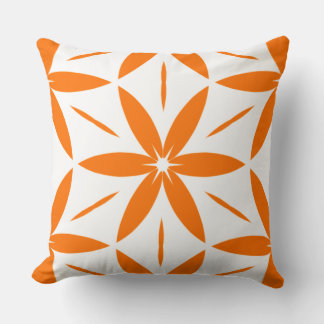 Mid-Century Modern Orange Geometric Floral クッション