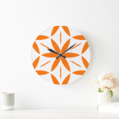 Mid-Century Modern Orange Geometric Floral ラージ壁時計 (ホーム)