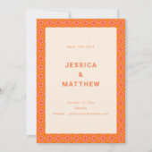Mid Century Modern Orange Geometric Unique Wedding セーブザデート (正面)