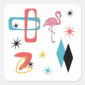 Mid Century Modern Oval Starburst Flamingo Pattern スクエアシール (正面)