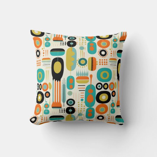 Mid Century Modern Pattern Colorful RETRO  クッション (正面)