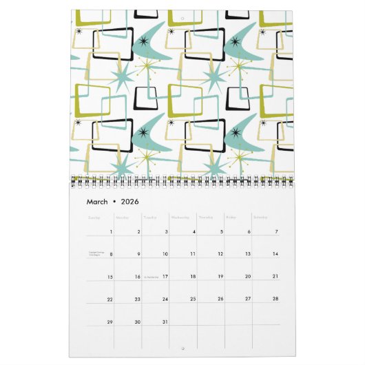 Mid Century Modern Patterns #1 Original Art Retro カレンダー (3月 2026)