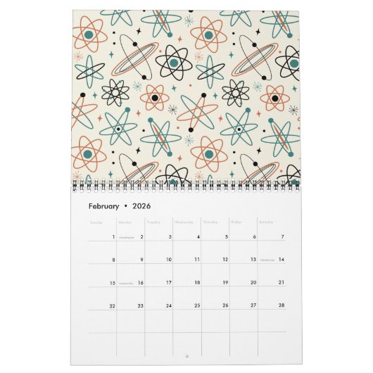 Mid Century Modern Patterns #1 Original Art Retro カレンダー (2月 2026)