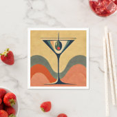 Mid Century Modern "pimento olive martini wave" スタンダードカクテルナプキン (インサイチュ)