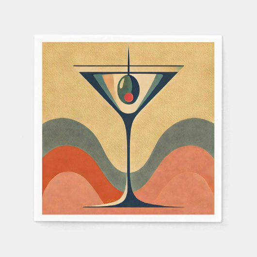 Mid Century Modern "pimento olive martini wave" スタンダードカクテルナプキン (正面)