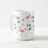 Mid Century Modern Pink Flamingo Diamond Starburst コーヒーマグカップ (正面左)