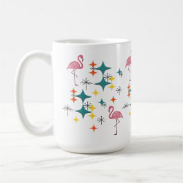 Mid Century Modern Pink Flamingo Diamond Starburst コーヒーマグカップ