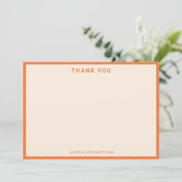 Mid-Century Modern Pink Orange Custom Wedding Name サンキューカード