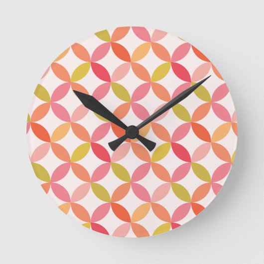 Mid century modern pink red orange Circles  ラウンド壁時計 (正面)
