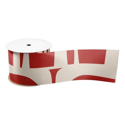 Mid-Century Modern Piquet Retro Pattern Red サテンリボン (リール)