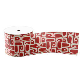 Mid Century Modern Red Piquet Abstract Pattern グログランリボン