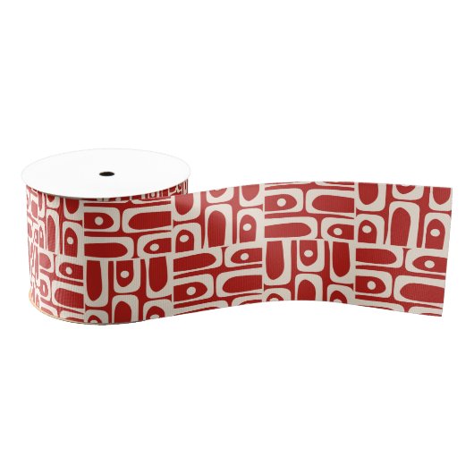 Mid Century Modern Red Piquet Abstract Pattern グログランリボン (リール)