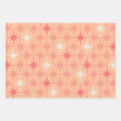 Mid Century Modern Retro Atomic Stars Peach & Pink ラッピングペーパーシート (正面3)