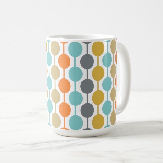 Mid-Century Modern Retro Geometric Circles Pattern コーヒーマグカップ (正面右)