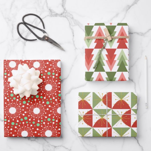 Mid-Century Modern Retro Holiday ラッピングペーパーシート (正面)