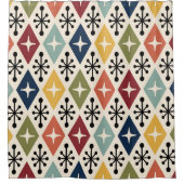Mid Century Modern Retro Starburst Pattern シャワーカーテン (正面)