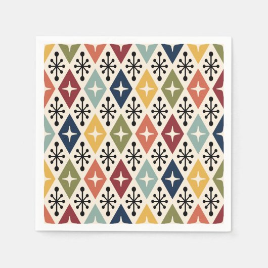 Mid Century Modern Retro Starburst Pattern スタンダードカクテルナプキン (正面)