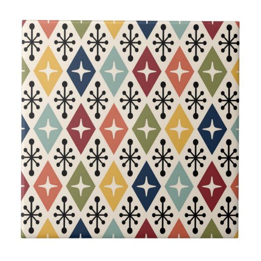 Mid Century Modern Retro Starburst Pattern タイル (正面)