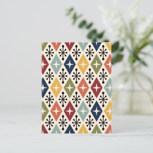 Mid Century Modern Retro Starburst Pattern ポストカード (スタンド正面)