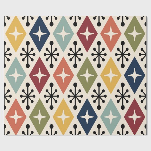 Mid Century Modern Retro Starburst Pattern ラッピングペーパー (フラット)
