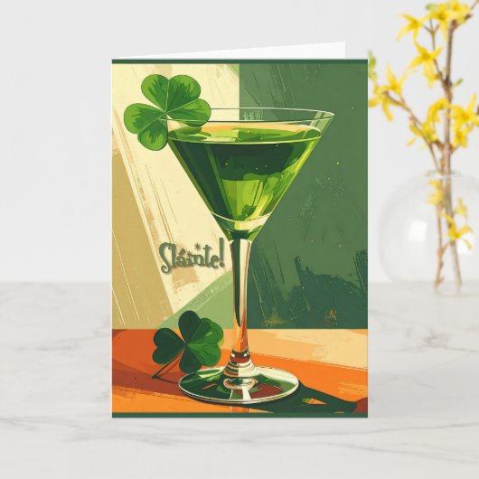 Mid Century Modern Shamrock Martini Sláinte! カード (黄色い花)