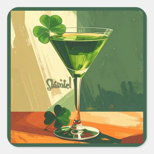 Mid Century Modern Shamrock Martini Sláinte!  スクエアシール (正面)