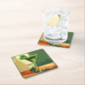 Mid Century Modern Shamrock Martini Sláinte! スクエアペーパーコースター (インサイチュ)