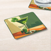 Mid Century Modern Shamrock Martini Sláinte! スクエアペーパーコースター (アングル)