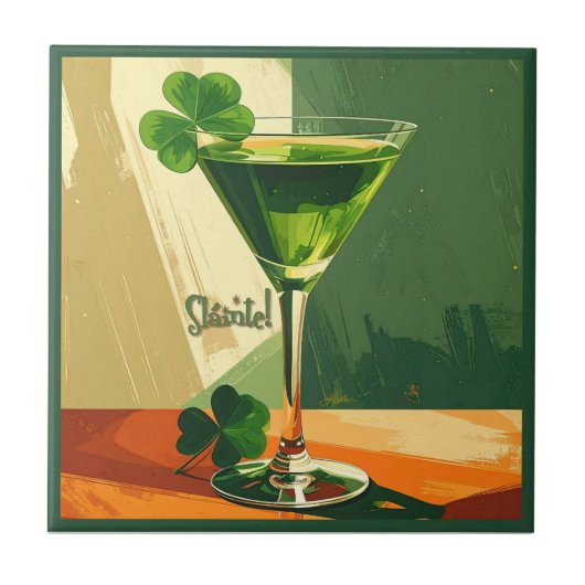 Mid Century Modern Shamrock Martini Sláinte! タイル (正面)