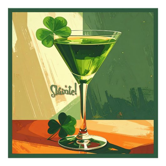 Mid Century Modern Shamrock Martini Sláinte! フォトプリント (正面)