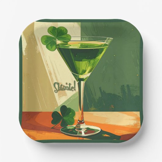 Mid Century Modern Shamrock Martini Sláinte!  ペーパープレート (正面)