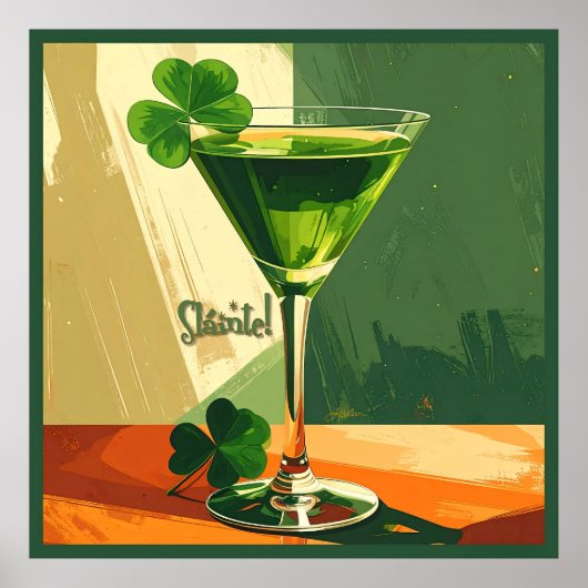 Mid Century Modern Shamrock Martini Sláinte!  ポスター (正面)