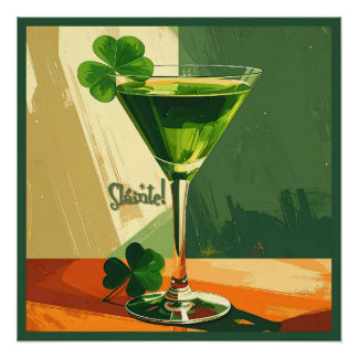Mid Century Modern Shamrock Martini Sláinte! ポスター