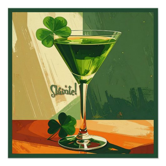 Mid Century Modern Shamrock Martini Sláinte!  ポスター (正面)