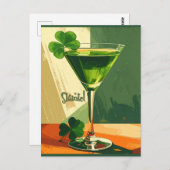 Mid Century Modern Shamrock Martini Sláinte! ポストカード (正面/裏面)