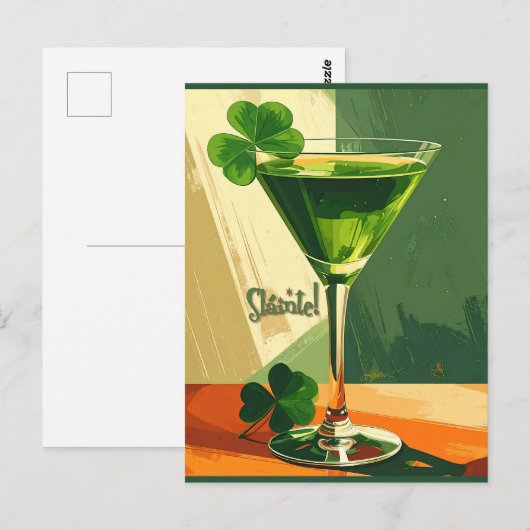 Mid Century Modern Shamrock Martini Sláinte! ポストカード (正面/裏面)