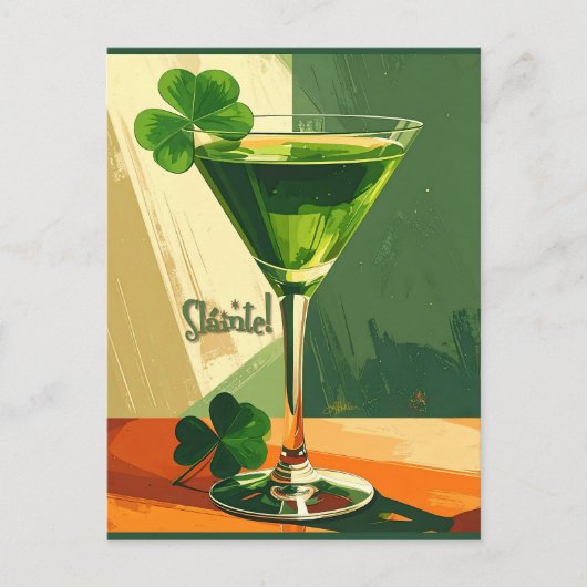 Mid Century Modern Shamrock Martini Sláinte! ポストカード (正面)