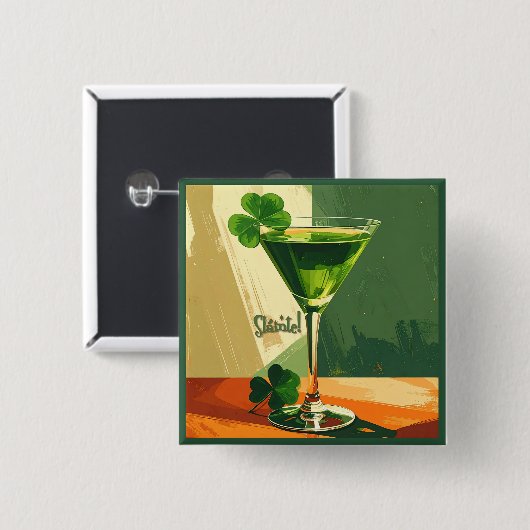 Mid Century Modern Shamrock Martini Sláinte!  缶バッジ (正面&裏面)
