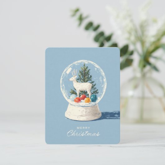 Mid-Century Modern Snow Globe White Deer  シーズンカード (スタンド正面)