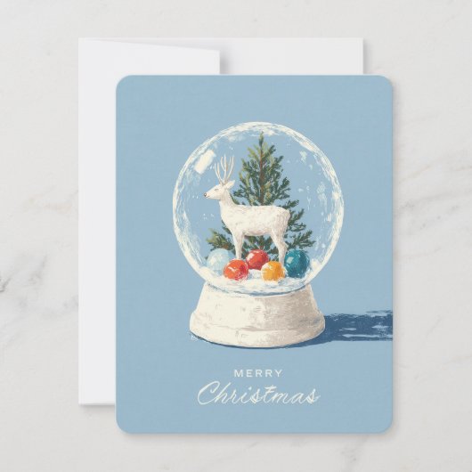 Mid-Century Modern Snow Globe White Deer  シーズンカード (正面)