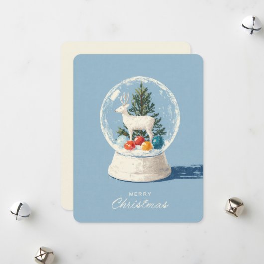 Mid-Century Modern Snow Globe White Deer シーズンカード (正面/裏面インサイチュ)