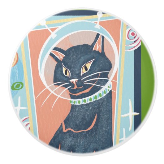 Mid Century Modern Space Kitty Ceramic Knob セラミックノブ (正面)