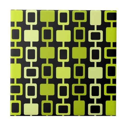 Mid Century Modern Square Columns Black Chartreuse タイル (正面)