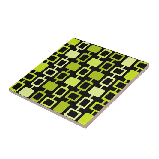 Mid Century Modern Square Columns Black Chartreuse タイル (側面)