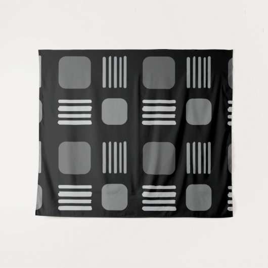 Mid-Century Modern Squares Lines Dark Gray タペストリー (正面(横))