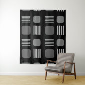 Mid-Century Modern Squares Lines Dark Gray タペストリー (インサイチュ)