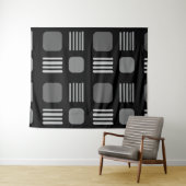 Mid-Century Modern Squares Lines Dark Gray タペストリー (インサイチュ(横))