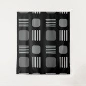 Mid-Century Modern Squares Lines Dark Gray タペストリー (正面)