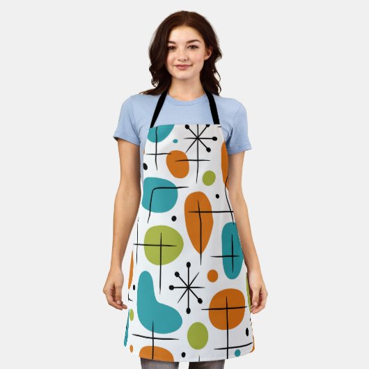 Mid Century Modern Starburst Pattern エプロン (着用した状態)
